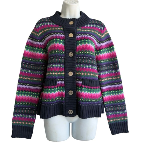 Talbots Women's Fair Isle Mockneck Sweater Cardigan Size M Multicolor Holiday - Picture 1 of 6